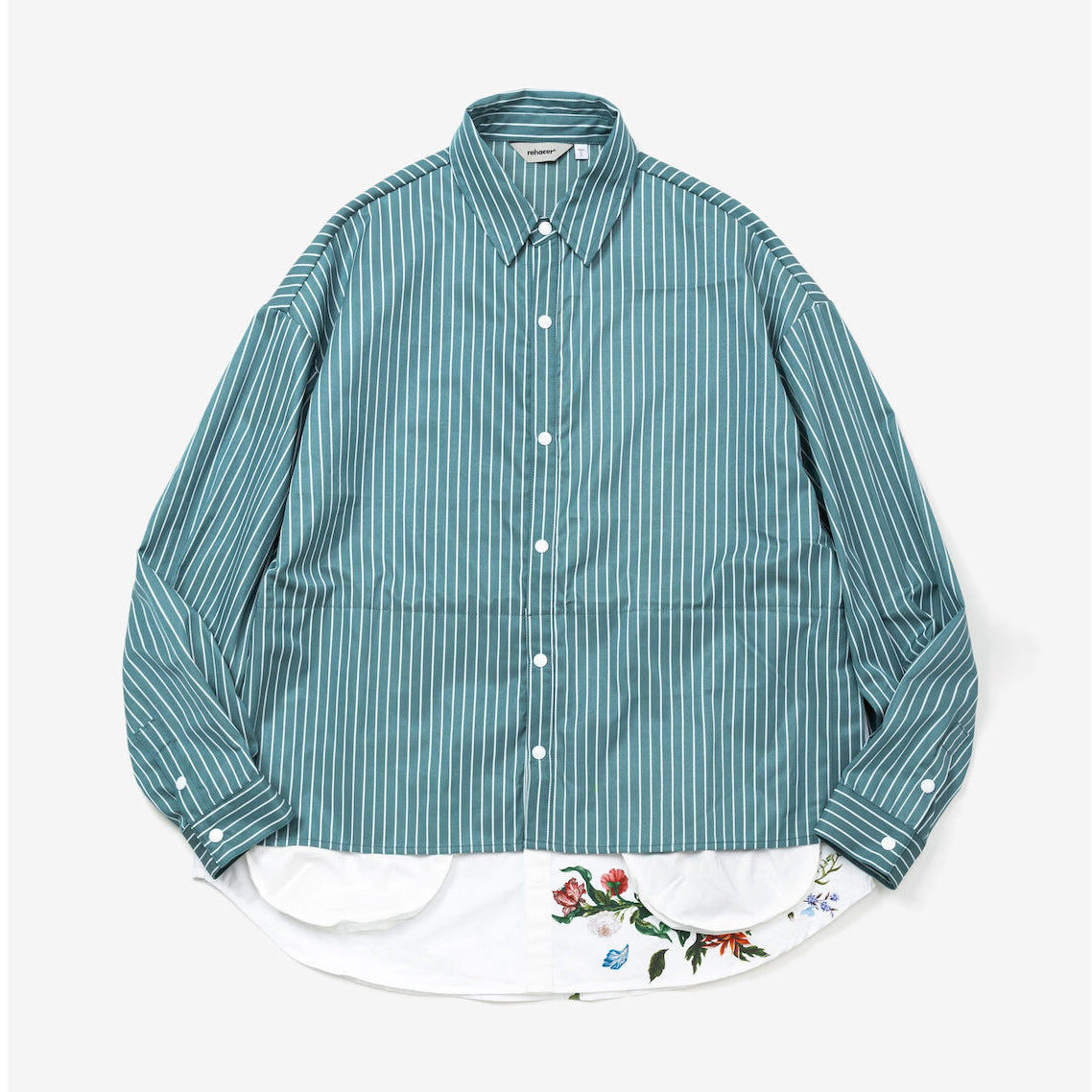 rehacer レアセル Garden Stripe Shirt Jacket - GREEN -