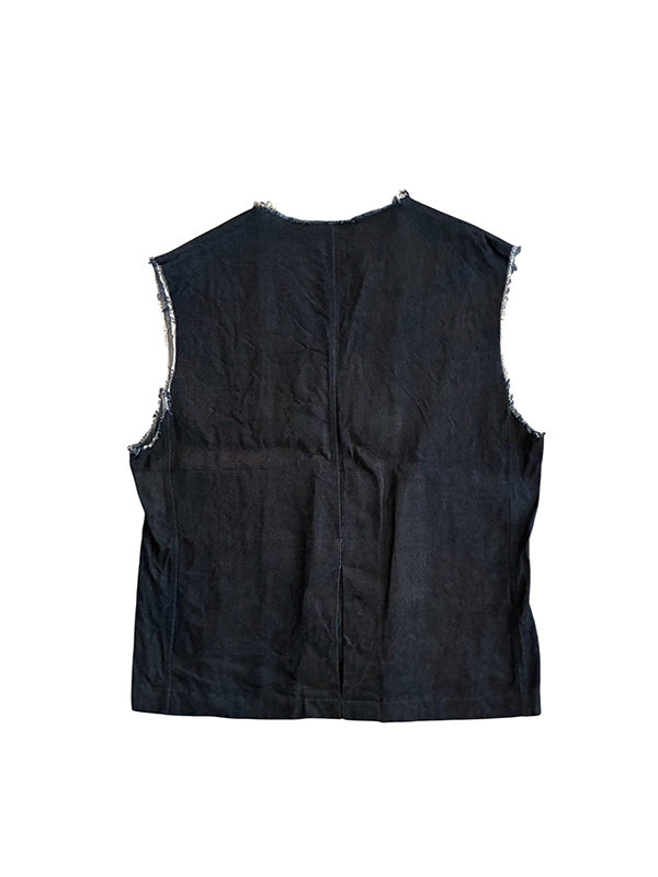 ALLS オールズ DRIFT DENIM FRINGE VEST - NAVY -