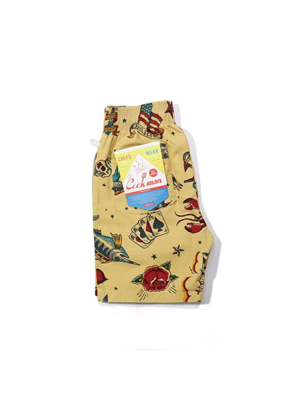 Cookman クックマン シェフパンツ Chef Pants Short Old Tattoo - BEIGE -