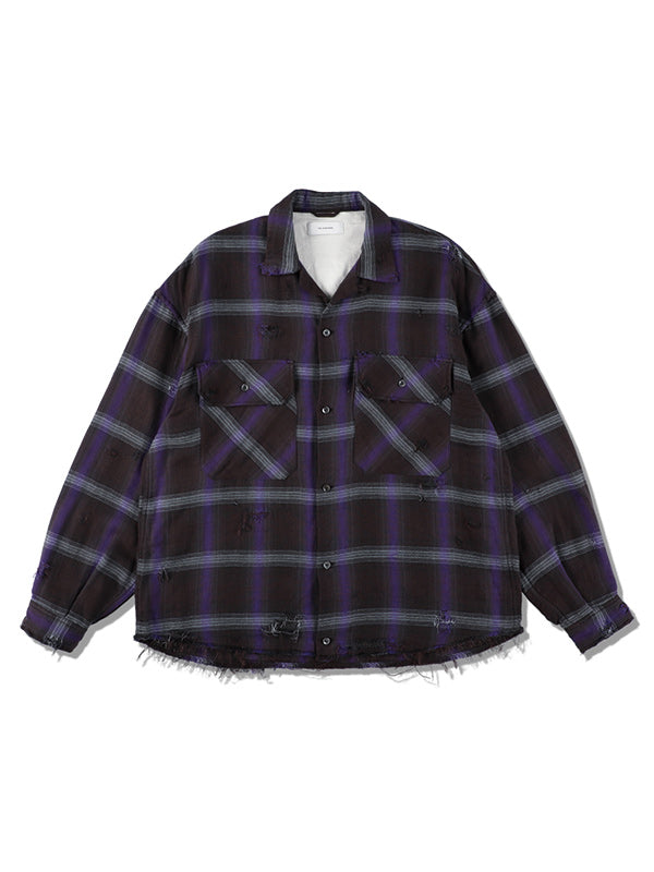 【WINTER SALE】THE JEAN PIERRE ジャン・ピエール Grunge Plaid Open Collar Shirt - SKY BLUE -