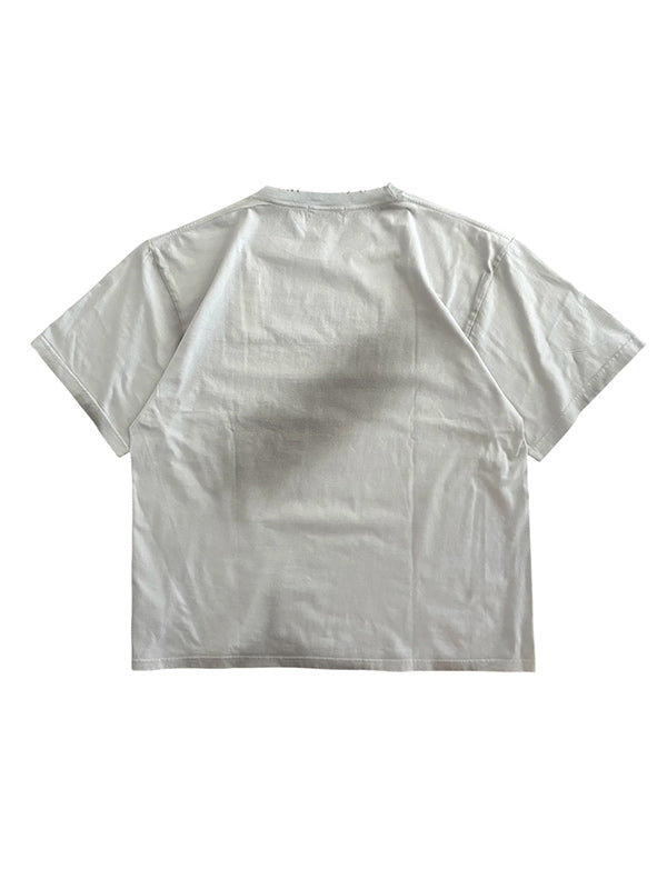 THE JEAN PIERRE ジャン・ピエール Signature Pigmentdye Grunge Destroy SS TEE - INK WHITE -