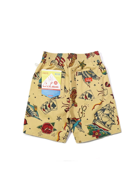 Cookman クックマン シェフパンツ Chef Pants Short Old Tattoo - BEIGE -