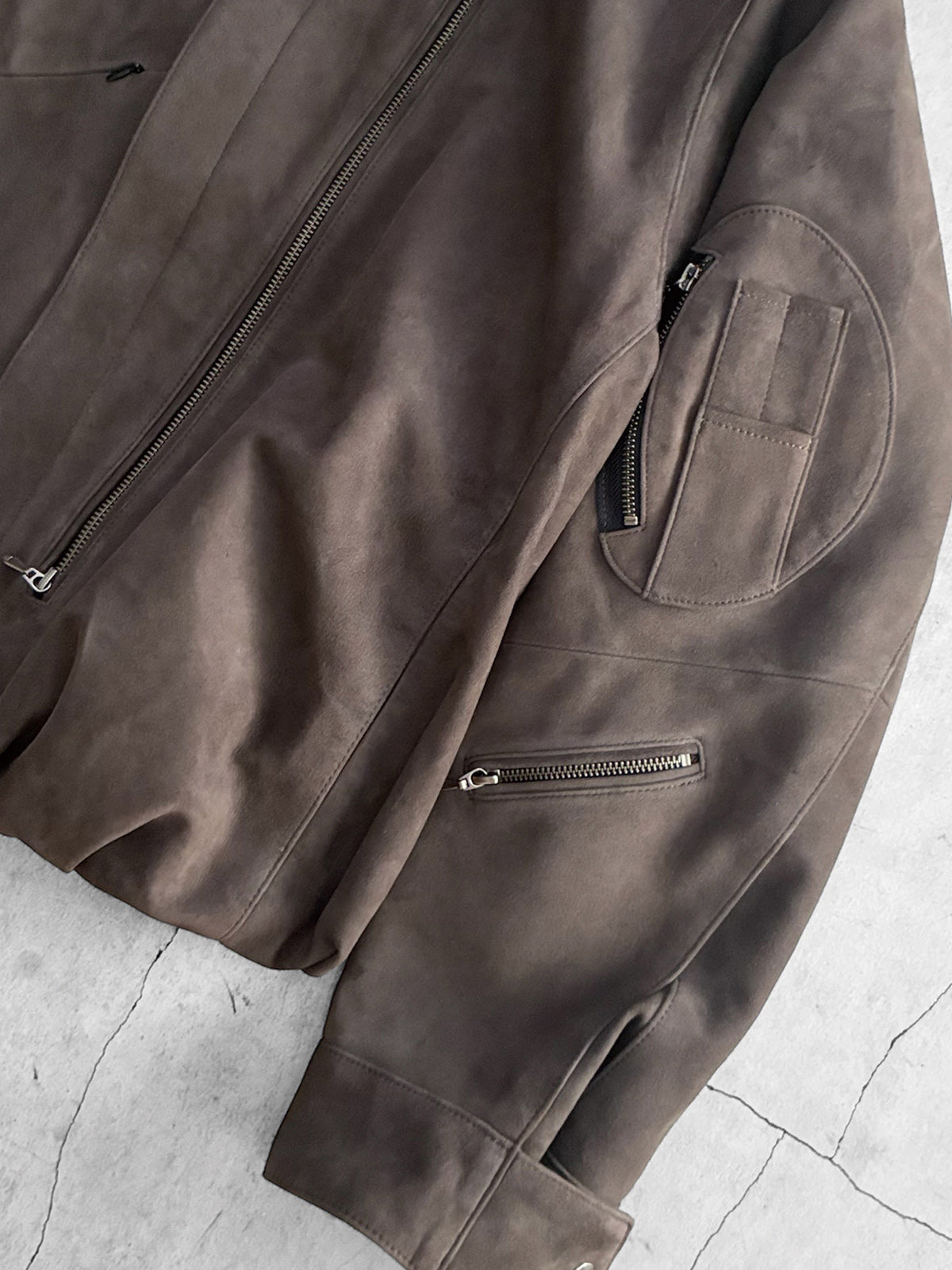 THE JEAN PIERRE ジャン・ピエール Drape Suede Flight Blouson  - DARK BROWN -