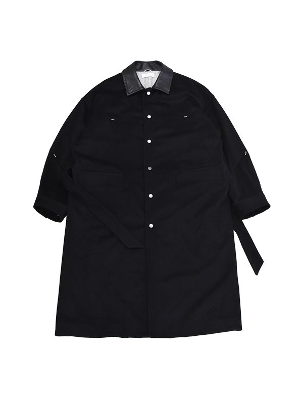 【WINTER SALE】THE JEAN PIERRE ジャン・ピエール Leather Collar Coat - BLACK -