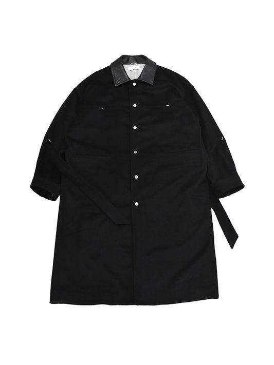 THE JEAN PIERRE ジャン・ピエール Leather Collar Coat - BLACK -