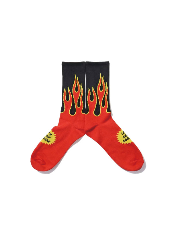 Cookman クックマン ソックス Rib Crew Socks Flame - Black / Red -