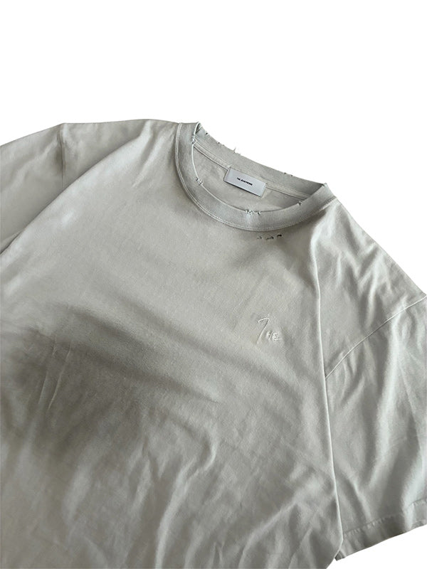 THE JEAN PIERRE ジャン・ピエール Signature Pigmentdye Grunge Destroy SS TEE - INK WHITE -