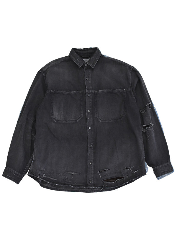 THE JEAN PIERRE ジャン・ピエール Grunge Denim Shirt - FADE BLACK -