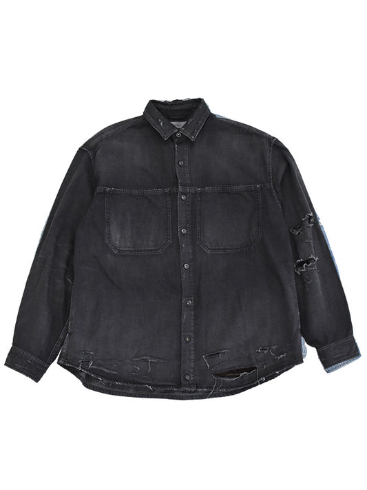 THE JEAN PIERRE ジャン・ピエール Grunge Denim Shirt - FADE BLACK -