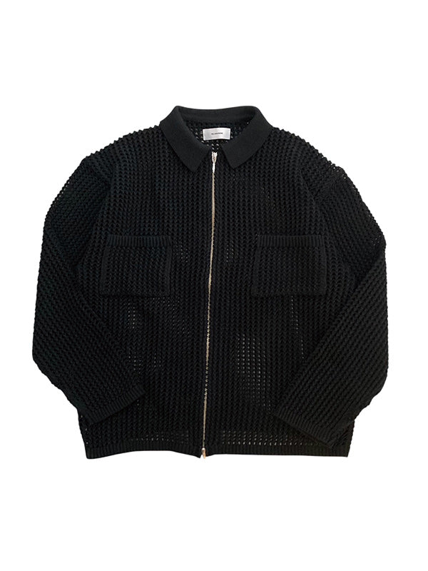 THE JEAN PIERRE ジャン・ピエール Zip Mesh Knit Shirt - BLACK -