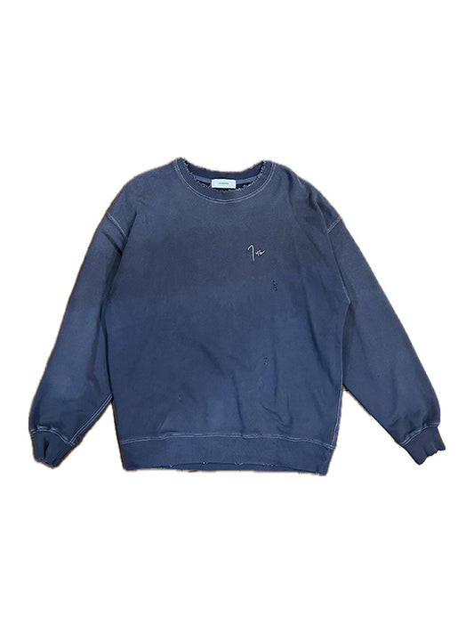 THE JEAN PIERRE ジャン・ピエール Pigment Grunge Destroy Sweat Shirt - FADE NAVY -