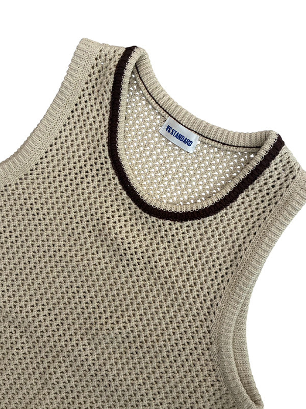 【WEB版 GO OUT掲載】AS STANDARD アズスタンダード MESH KNIT TANK TOP - BEIGE -