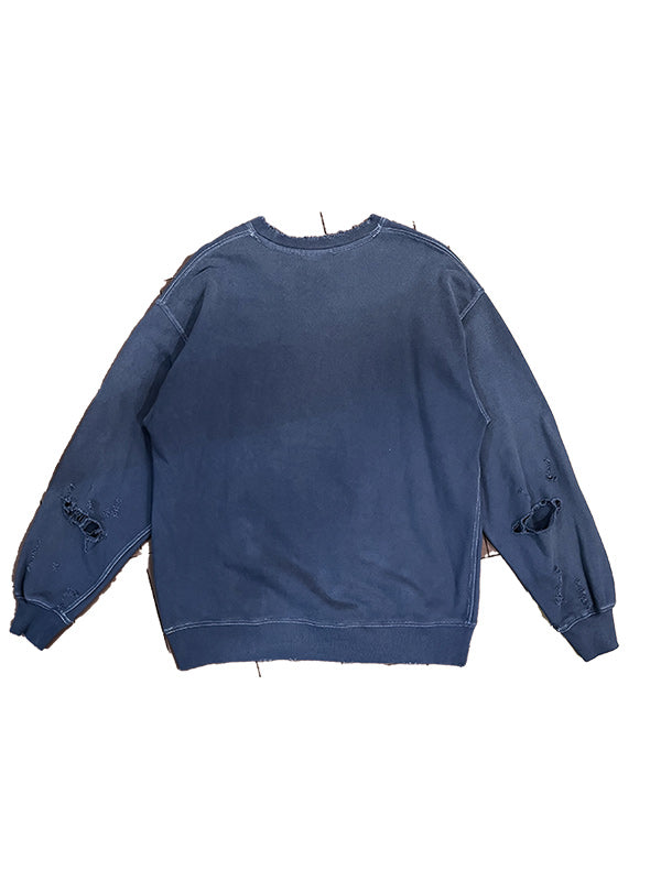 THE JEAN PIERRE ジャン・ピエール Pigment Grunge Destroy Sweat Shirt - FADE NAVY -