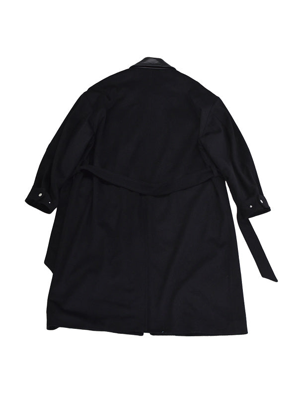 【WINTER SALE】THE JEAN PIERRE ジャン・ピエール Leather Collar Coat - BLACK -