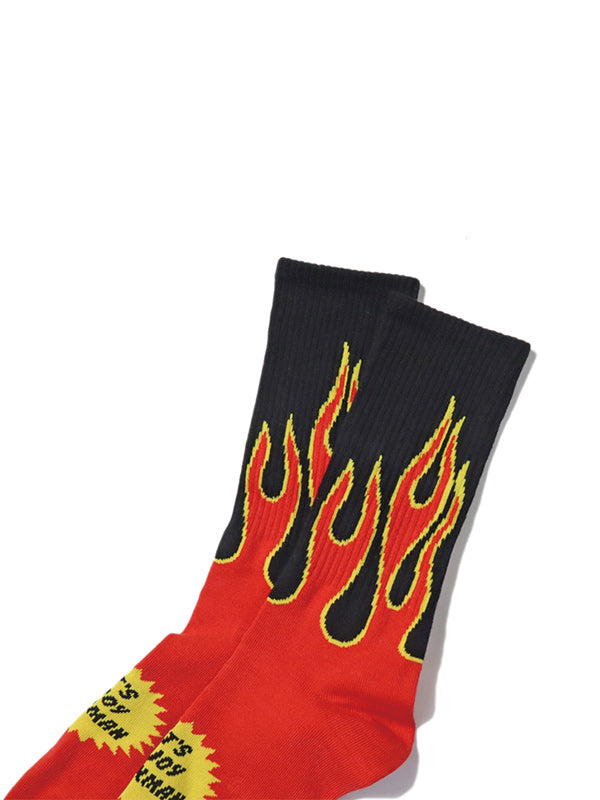 Cookman クックマン ソックス Rib Crew Socks Flame - Black / Red -