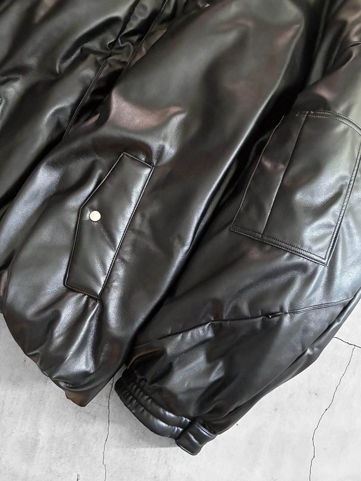 THE JEAN PIERRE ジャン・ピエール Signature Drop FauxLeather Puffer Blouson - BLACK -