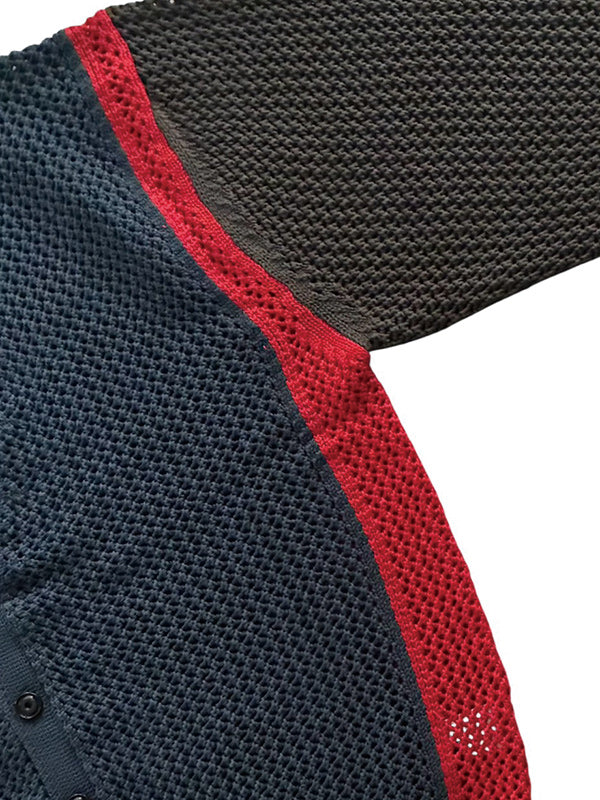 AS STANDARD x MAKE YARN  アズスタンダ－ドxメイクヤ－ンMesh Knit Cardigan - NAVYxREDxGRY -