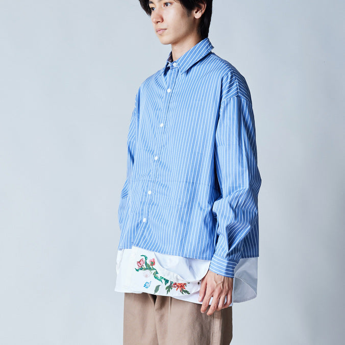 rehacer レアセル Garden Stripe Shirt Jacket - SAX -