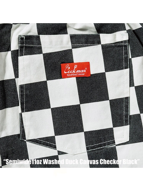 Cookman クックマン シェフパンツ Chef Pants Semiwide11oz Chef Pants Semiwide  Washed Duck Canvas Checker Black
