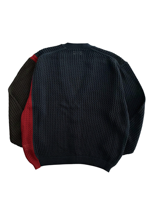 AS STANDARD x MAKE YARN  アズスタンダ－ドxメイクヤ－ンMesh Knit Cardigan - NAVYxREDxGRY -