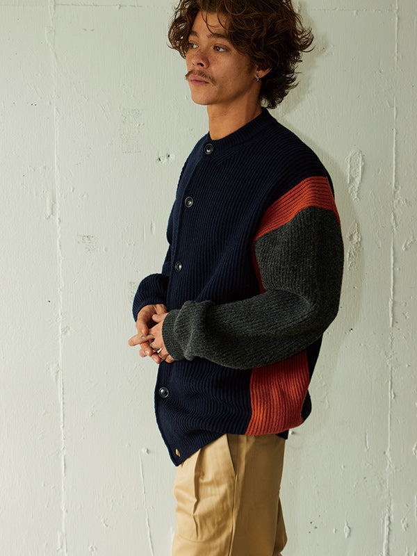 【WINTER SALE】AS STANDARD アズスタンダード AS STANDARD x MAKE YARN LINE FULL BUTTON KNIT CARDIGAN - NAVY-