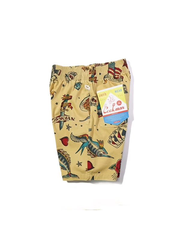 Cookman クックマン シェフパンツ Chef Pants Short Old Tattoo - BEIGE -