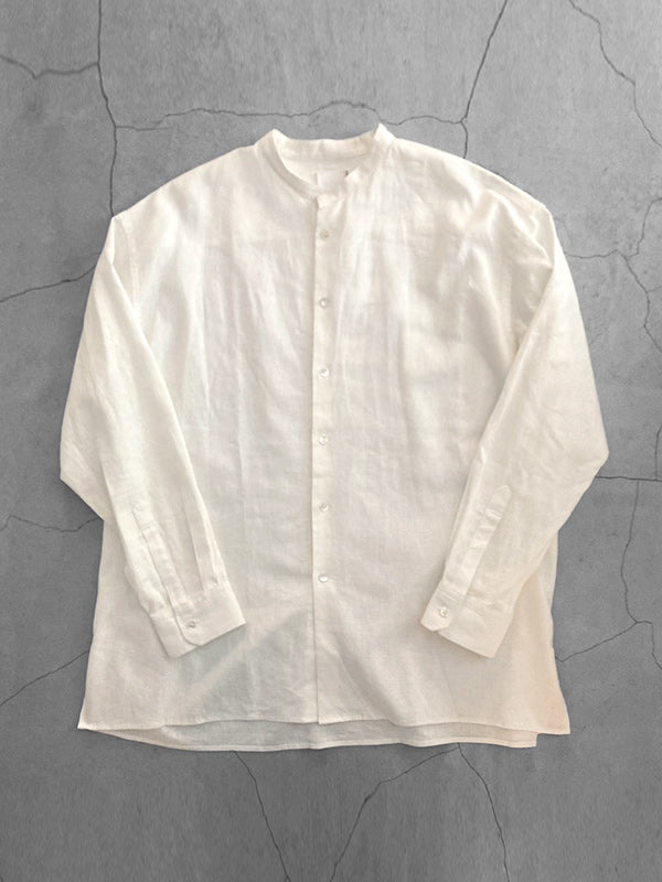 FORTUNA homme フォルトゥナオム Silky NoCollar Shirt - WHITE -