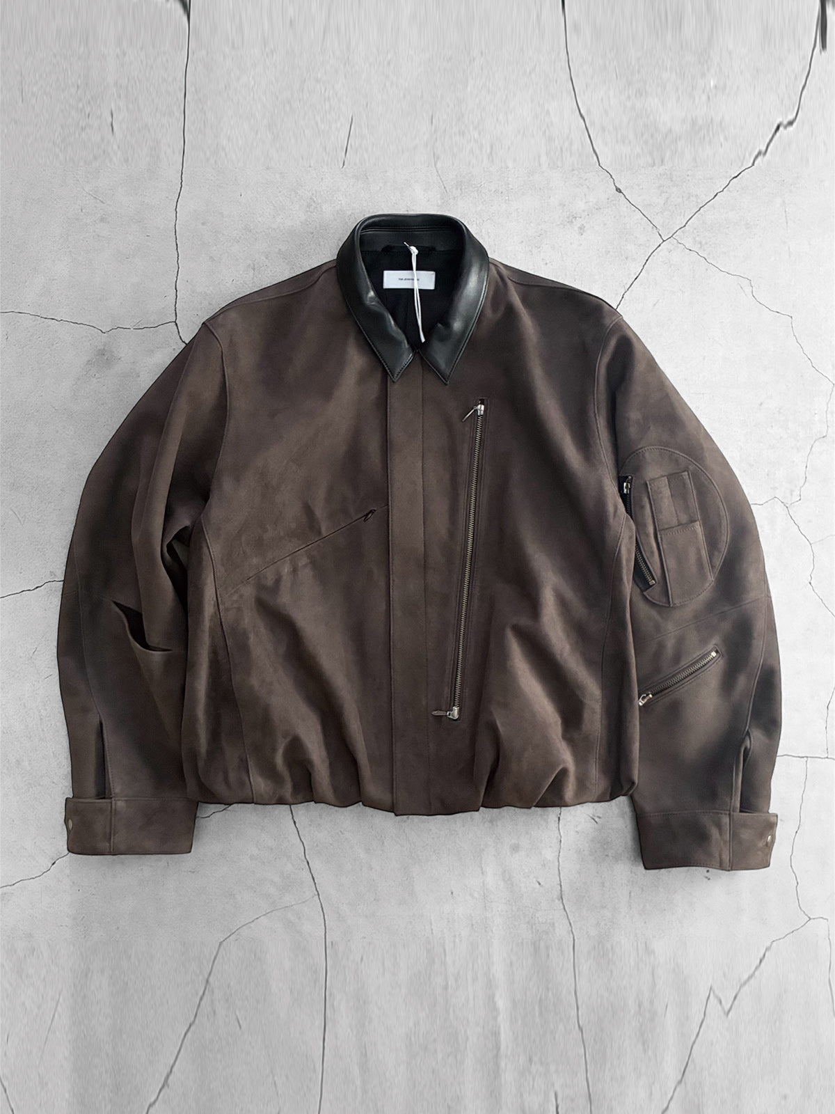 THE JEAN PIERRE ジャン・ピエール Drape Suede Flight Blouson  - DARK BROWN -