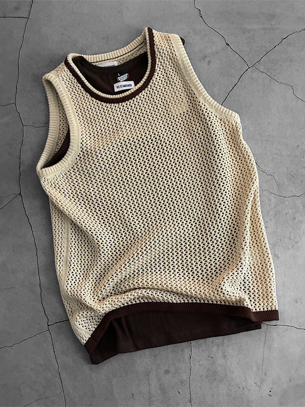 【WEB版 GO OUT掲載】AS STANDARD アズスタンダード MESH KNIT TANK TOP - BEIGE -