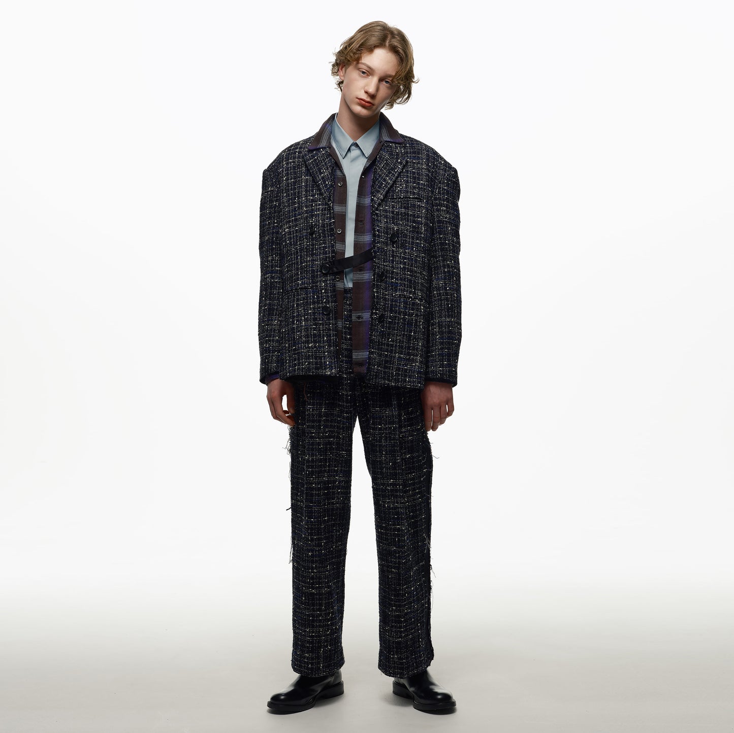 THE JEAN PIERRE ジャン・ピエール Tweed Dove Coach Shirt - MIDNIGHT BLACK -