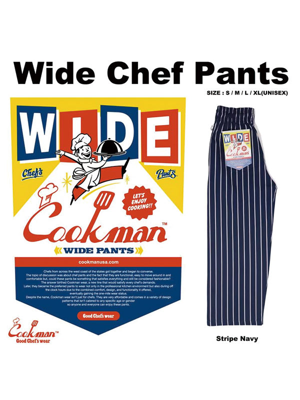 Cookman クックマン シェフパンツ Wide Chef Pants Stripe - NAVY -