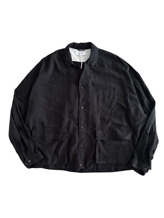 THE JEAN PIERRE ジャン・ピエール Safari Linen Shirt  - INK BLACK -