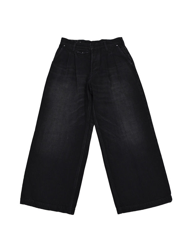 THE JEAN PIERRE Jean-Pierre 2-Tuck Denim Trouser - FADE BLACK -