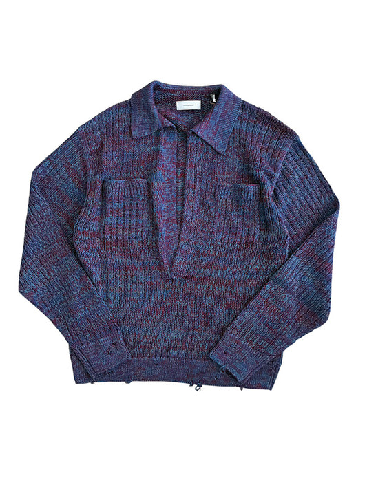 THE JEAN PIERRE ジャン・ピエール Melange Skipper Knit Shirt- BORDEAUX -