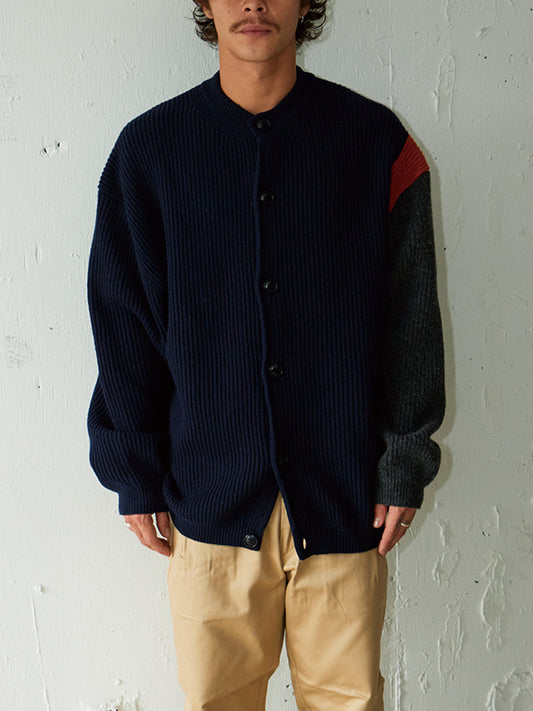 AS STANDARD アズスタンダード AS STANDARD x MAKE YARN LINE FULL BUTTON KNIT CARDIGAN - NAVY-