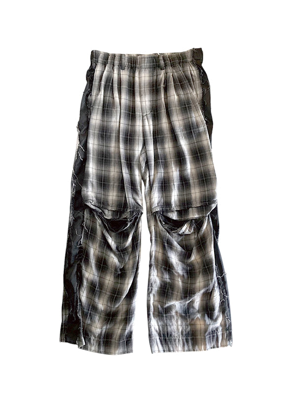 THE JEAN PIERRE ジャン・ピエール Tuck Easy Plaid Trouser - BLACK -