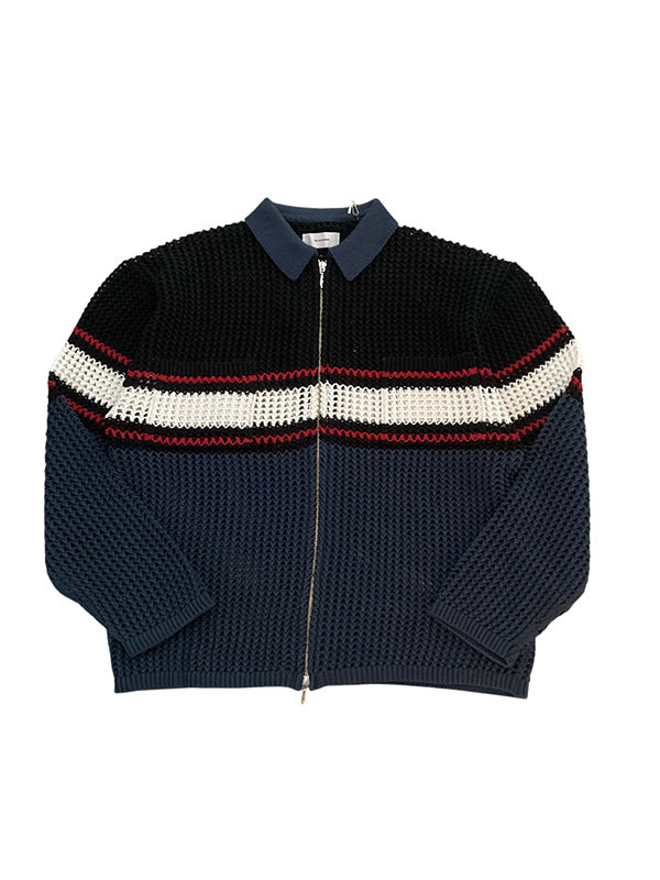 THE JEAN PIERRE ジャン・ピエール Zip Mesh Knit Shirt - NAVY -