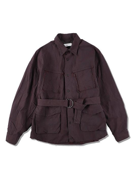 【WINTER SALE】THE JEAN PIERRE ジャン・ピエール Crush Safari Shirt - BURGUNDY -