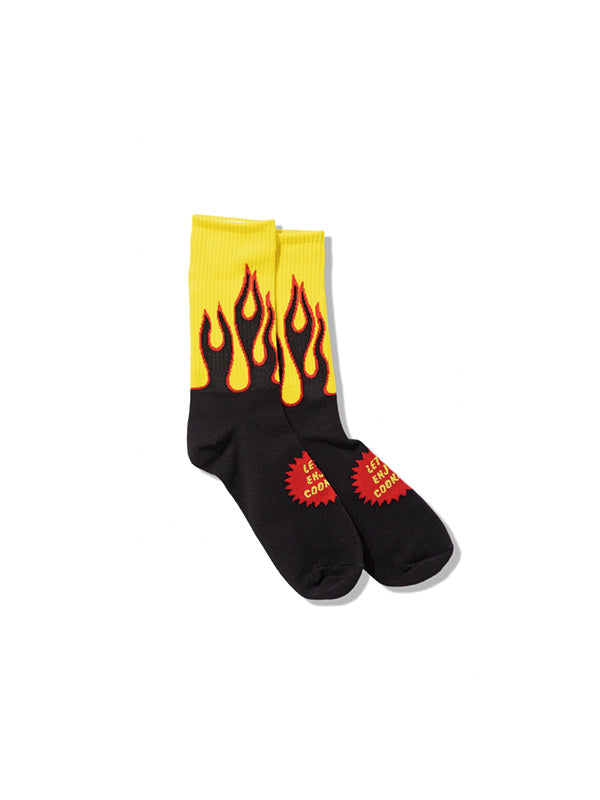 Cookman クックマン ソックス Rib Crew Socks Flame Black Yellow
