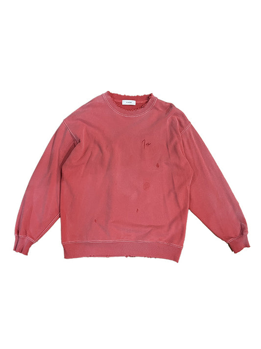 THE JEAN PIERRE ジャン・ピエール Pigment Grunge Destroy Sweat Shirt - FADE RED -