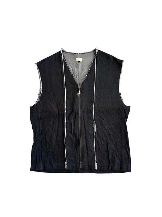 ALLS オールズ DRIFT DENIM FRINGE VEST - NAVY -