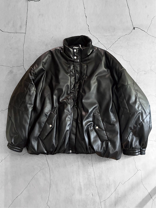 THE JEAN PIERRE ジャン・ピエール Signature Drop FauxLeather Puffer Blouson - BLACK -