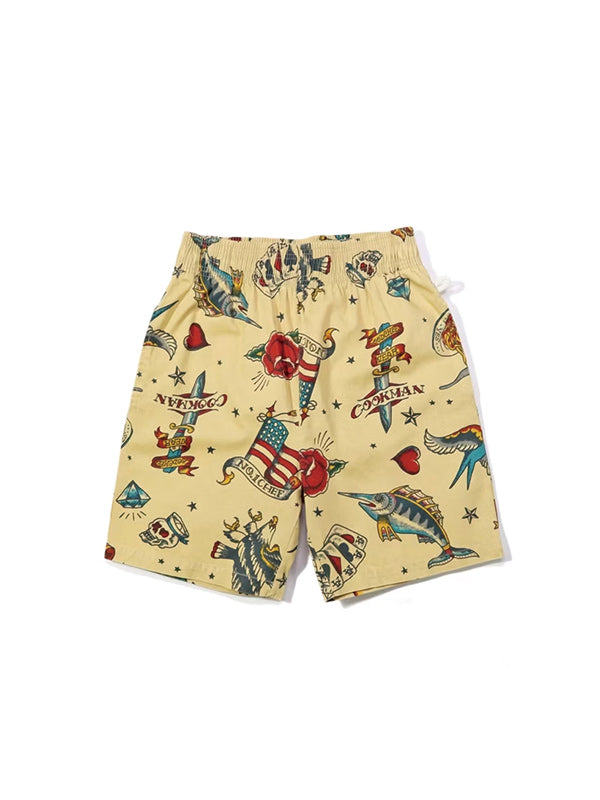 Cookman クックマン シェフパンツ Chef Pants Short Old Tattoo - BEIGE -