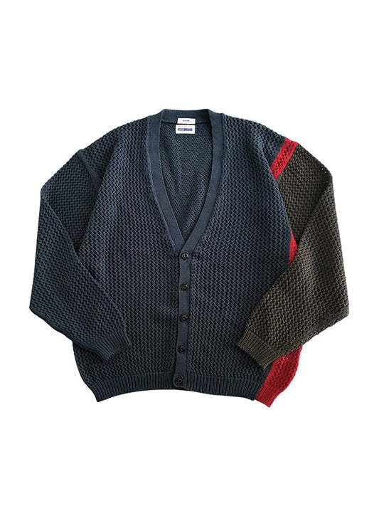 AS STANDARD x MAKE YARN  アズスタンダ－ドxメイクヤ－ンMesh Knit Cardigan - NAVYxREDxGRY -