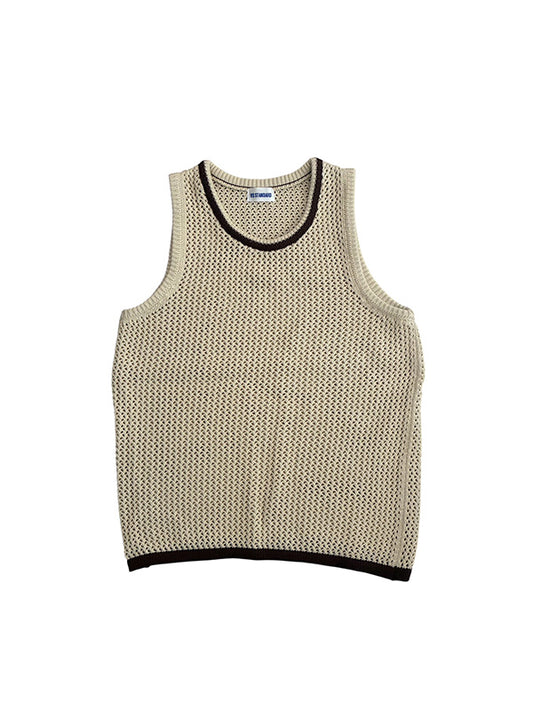 【WEB版 GO OUT掲載】AS STANDARD アズスタンダード MESH KNIT TANK TOP - BEIGE -